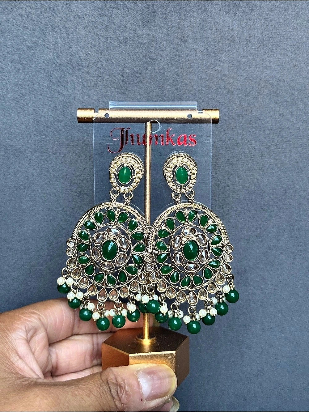 Green & Gold Statement Drop Earrings